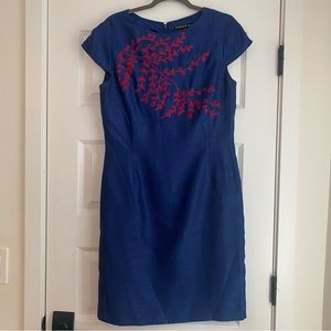 Blue Cocktail Dress with Red Embroidery